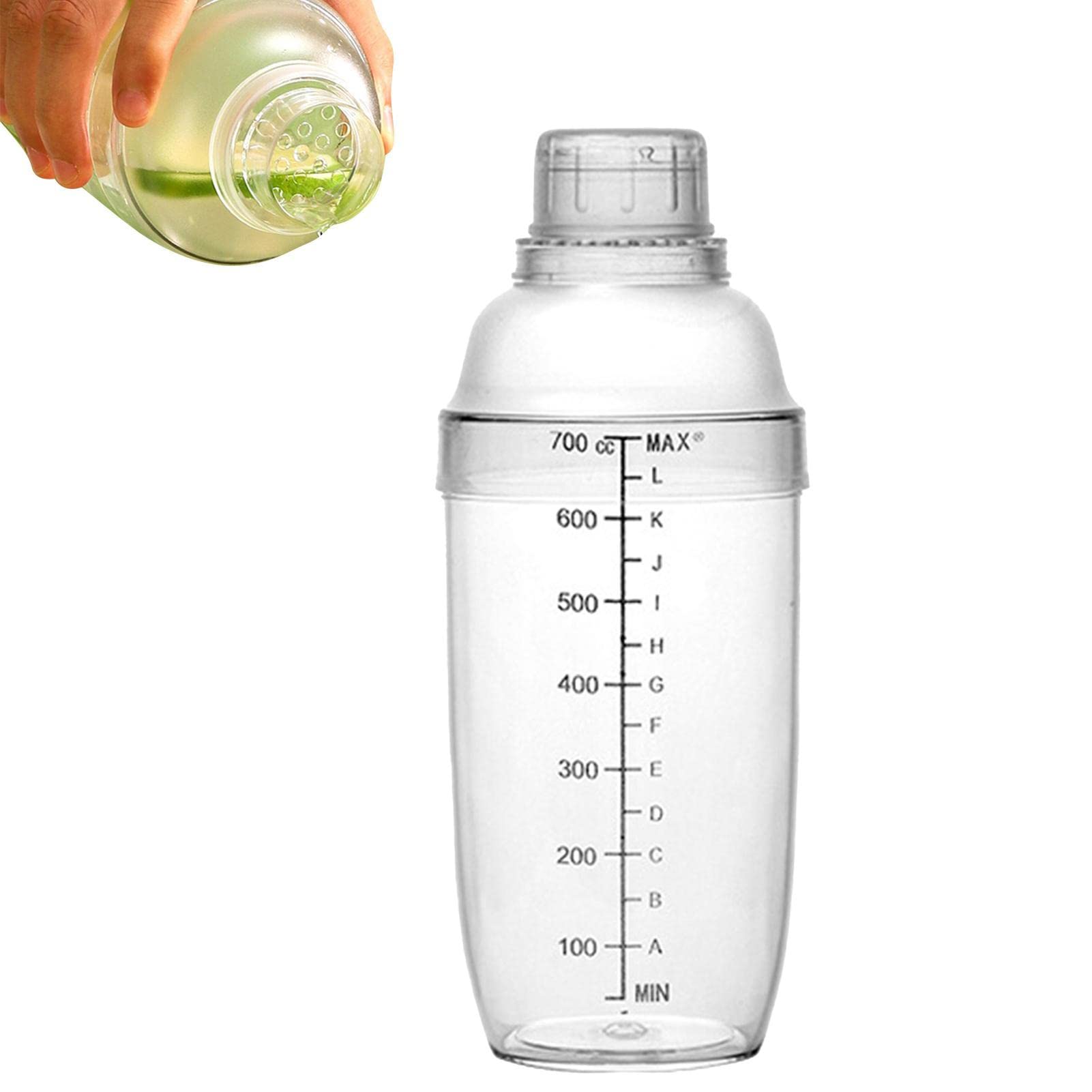 Homestia Shaker per cocktail in plastica con bilancia, 3 x 700 ml, tazze da tè Boba con 3 coperchi extra sostituibili, shaker trasparente per latte