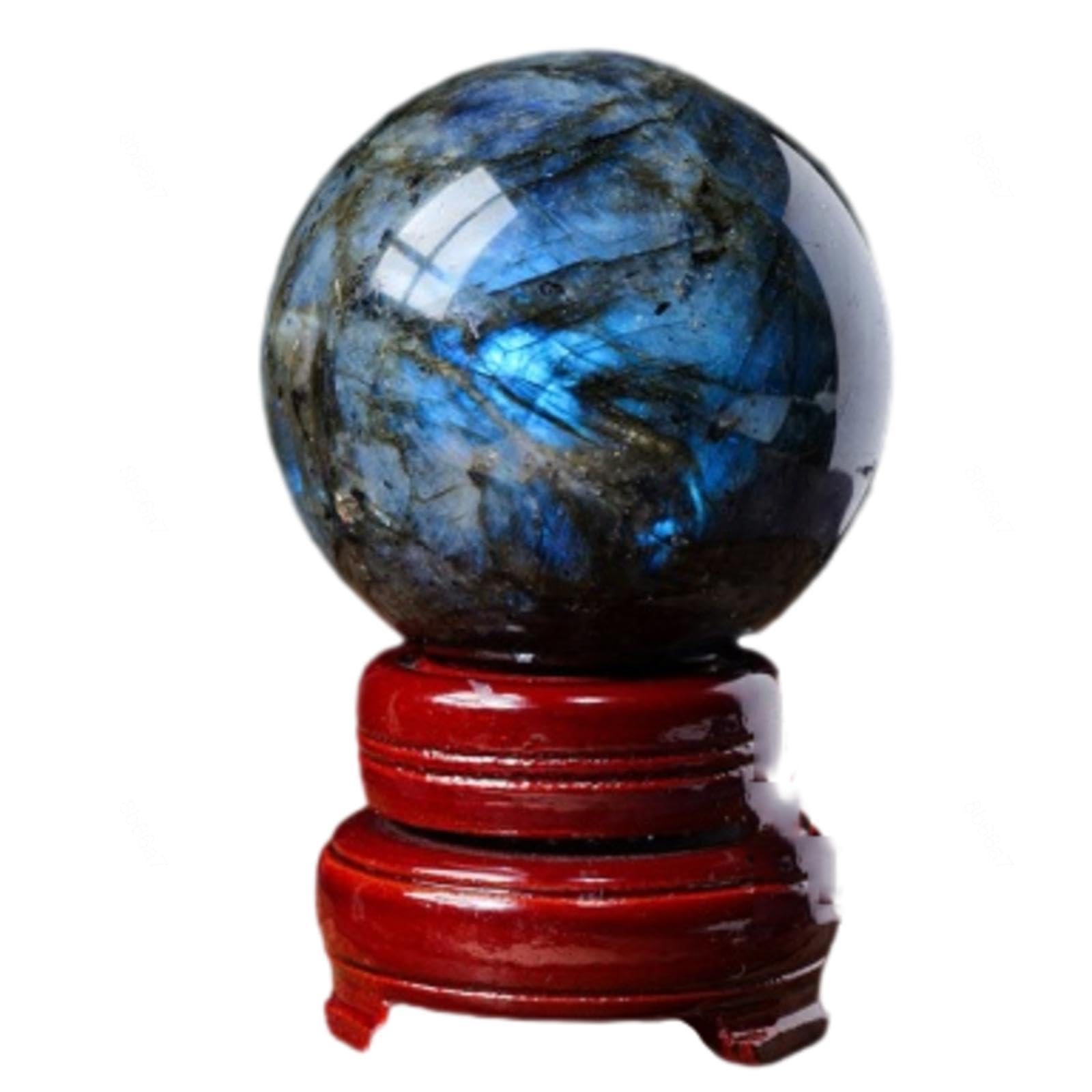 DPURPIWADY Labradorite Ball Quartz Sphere Crystal with Wooden Base,100mm