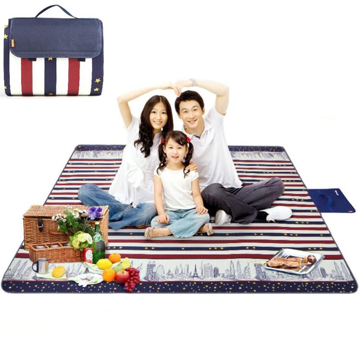 Coperta da Picnic Impermeabile, Stuoia Spiaggia Imbottita, 3 Strati Durevole, Comodo E Morbido, Stuoia Ideale per Campeggio Giardino Riunione Prato Spiaggia, 200X200cm