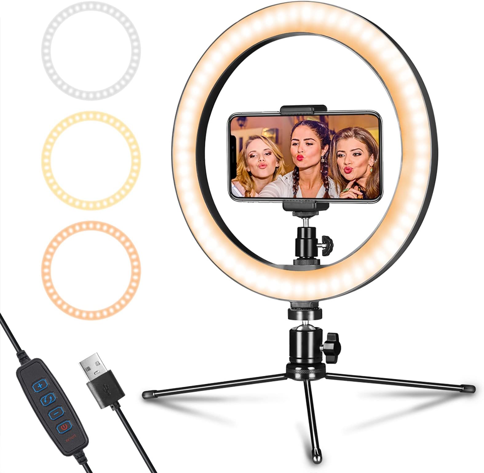 LED Dimmable Desk Makeup Ring Light 10" with Tripod Stand & Phone Holder for Live Streaming & YouTube Video,Photography, Shooting with 3 Light Modes & 10 Brightness Level