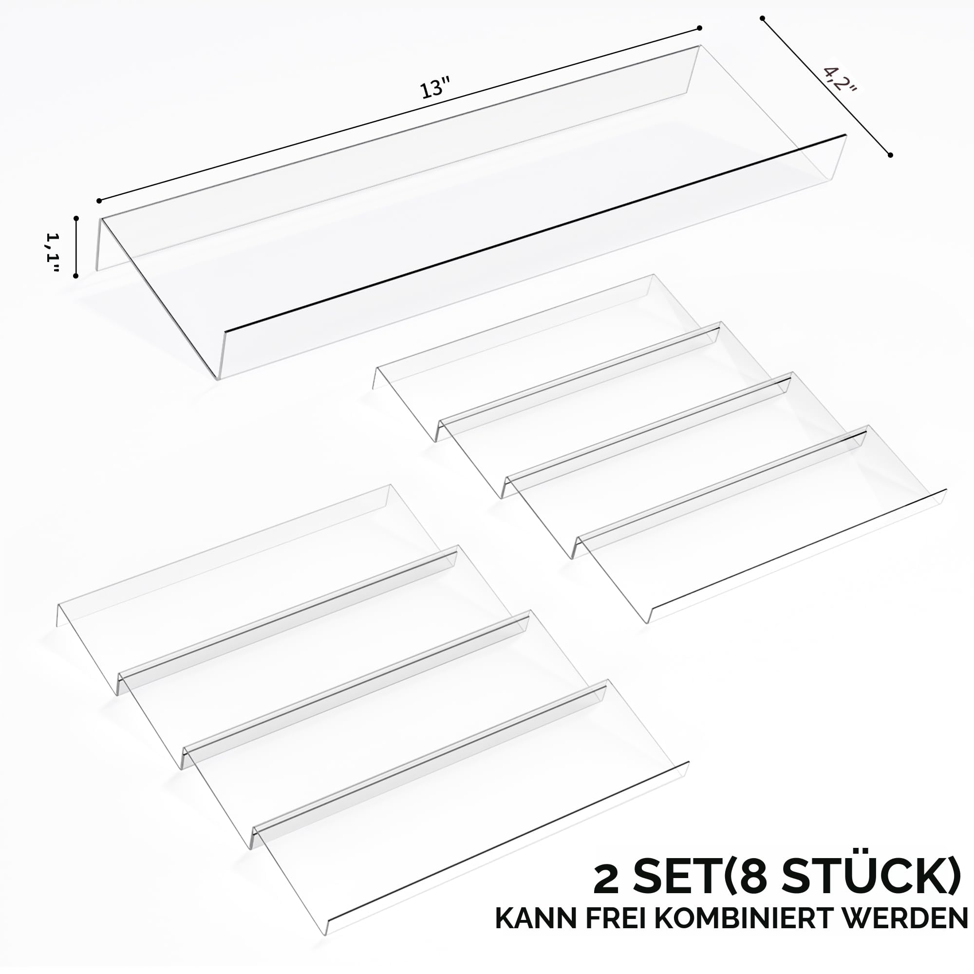 Jadehom Gewürzschubladen-Organizer, 4 Etagen, transparentes Acryl, erweiterbar von 33 cm bis 66 cm Gewürzgläser, Schubladeneinsatz, Küchenschublade, Gewürzregal für Schrank/Arbeitsplatte