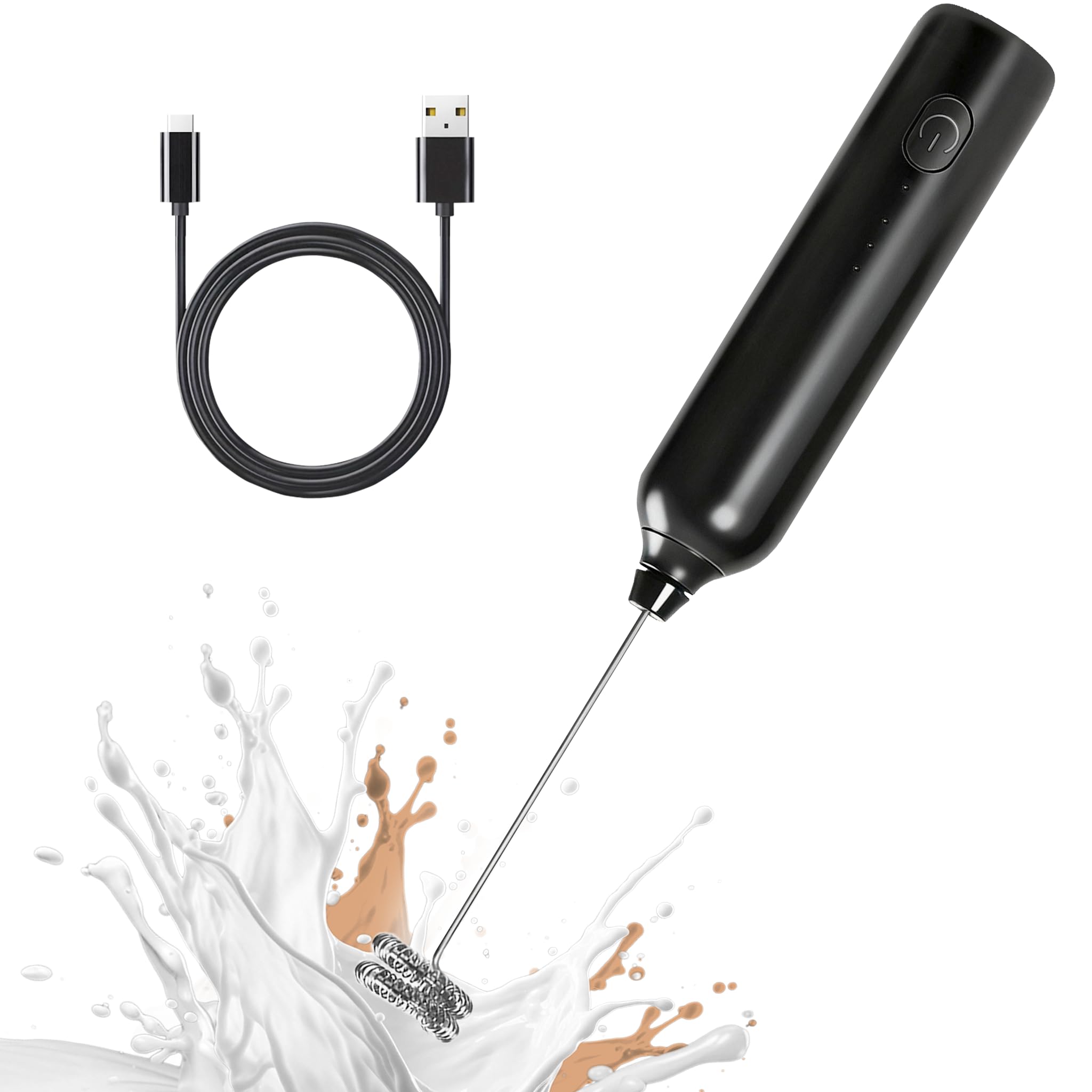 Laposso Milk Frother Rechargeable Handheld Electric Whisk Coffee Frother 3 Speed Adjustable Foam Maker Blender for Coffee Matcha Latte Cappuccino Hot Chocolate Kitchen Gifts (Black)