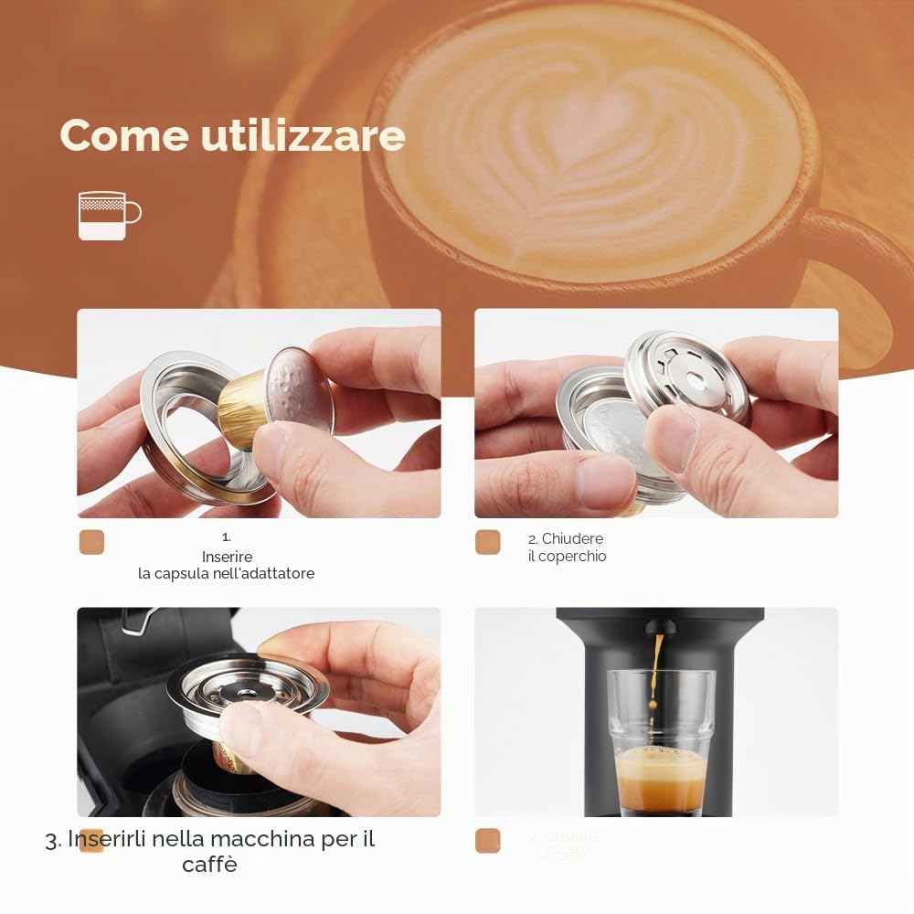 Adattatore per cialde di caffè riutilizzabile per Delonghi-ENV135, VertuoLine-GCA1, BENFUCHEN Supporto in acciaio inox per macchina Vertuo, preparazione del caffè al gusto originale Nespresso