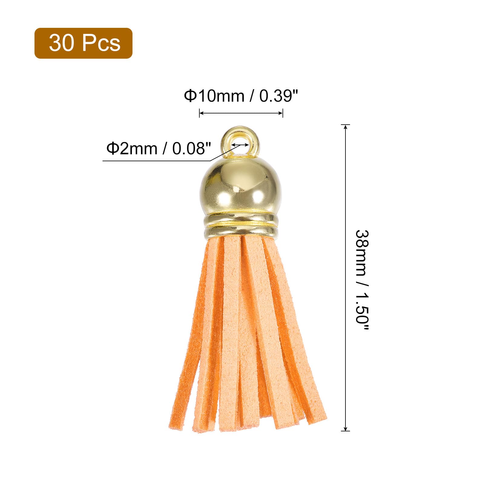 30 Pompons Porte-Clés Cuir Daim Orange Avec Capuchon Argenté - Charms DIY Bijoux Et Sacs