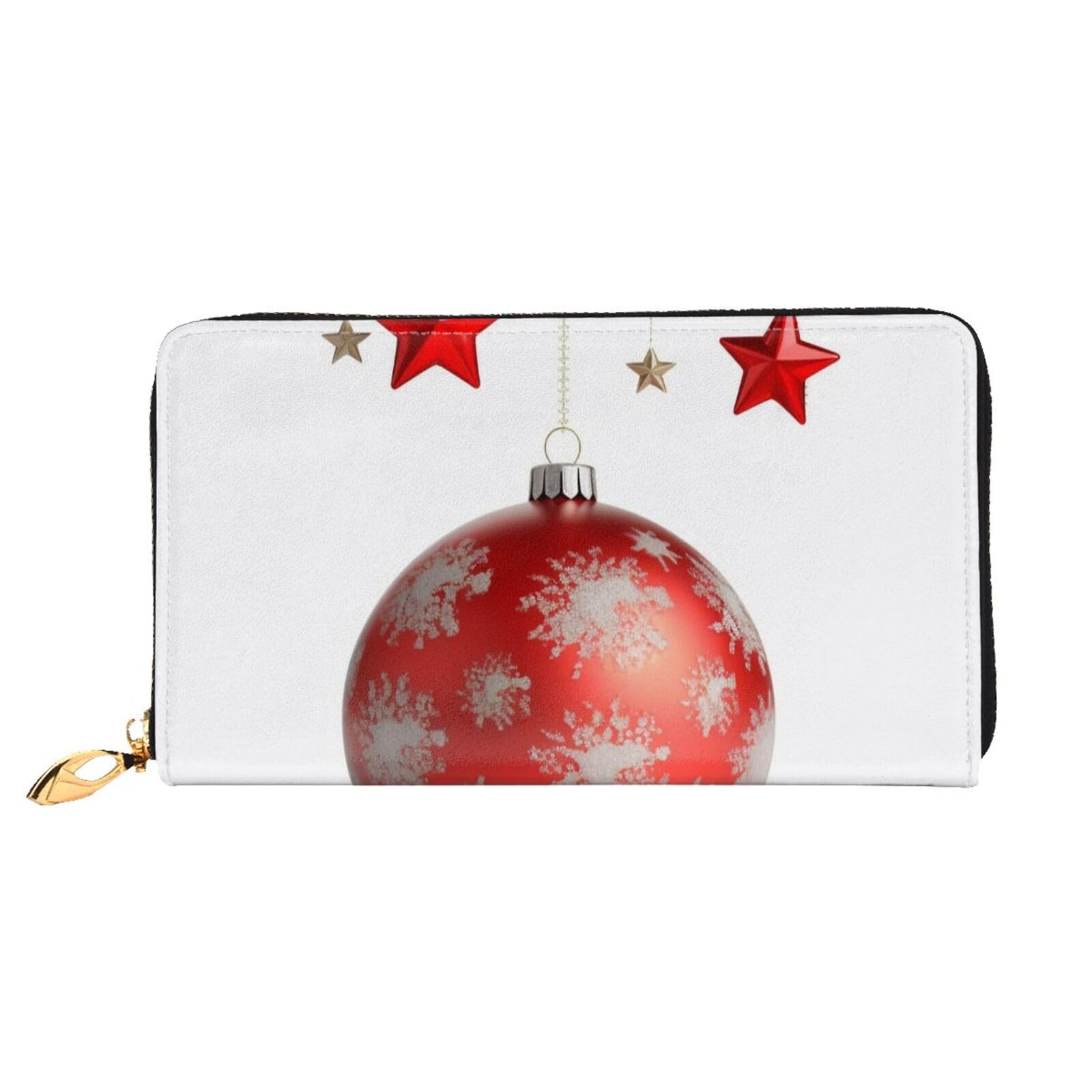 Portefeuille long en cuir noir imprimé boules de Noël avec fermeture éclair - 6