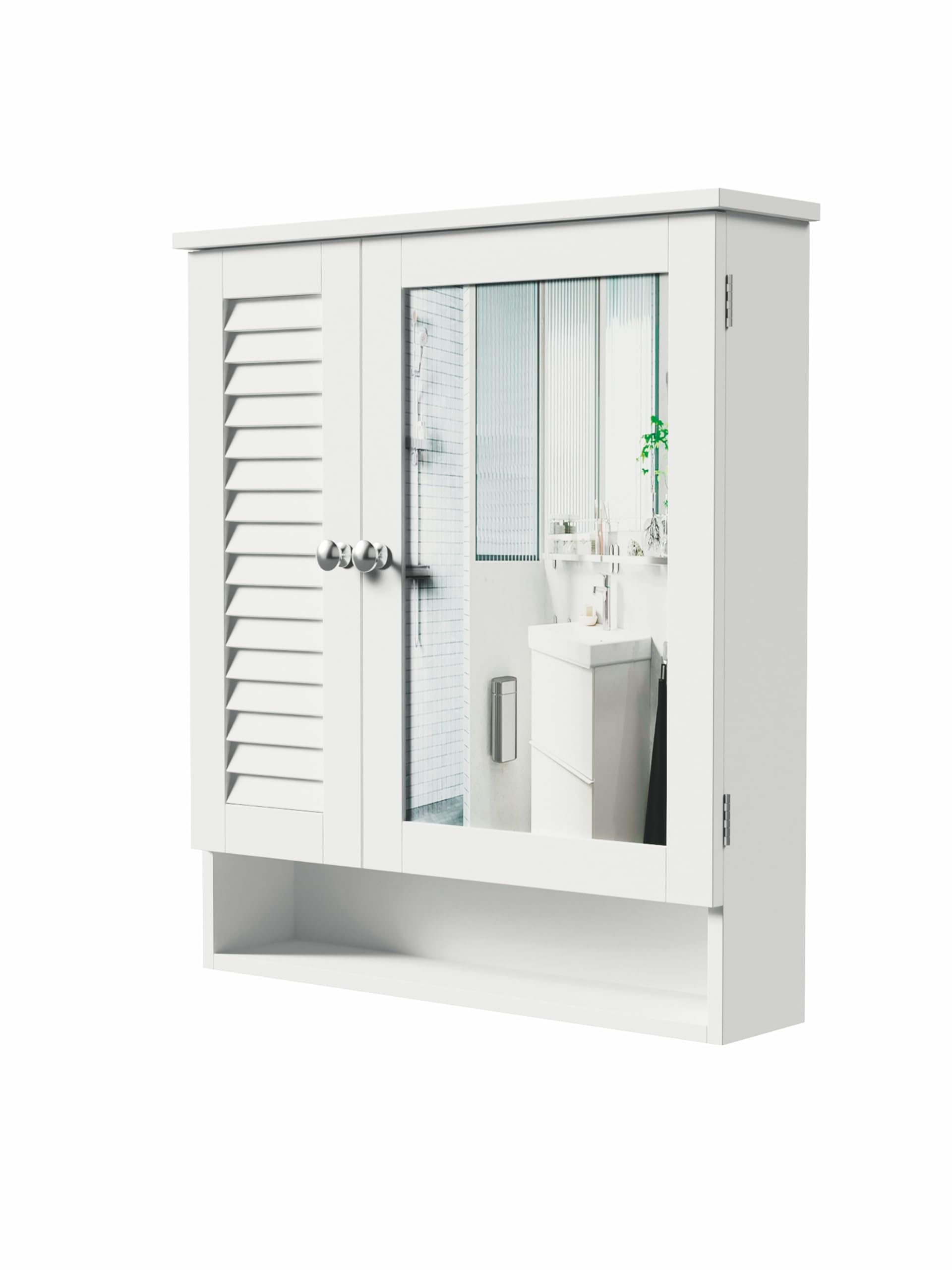 Mdf Lacquered Wood Bathroom Mirror Cabinet 60 x 15 x H 68 cm