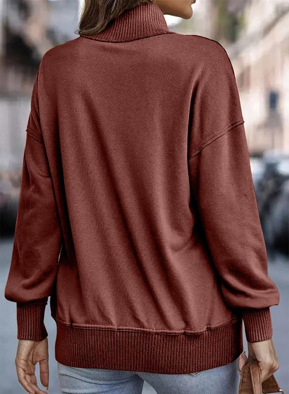 SHEWIN Women's Casual Long Sleeve Stand Neck Sweatshirt Lightweight Button Drawstring Pullover Tops - Image 3