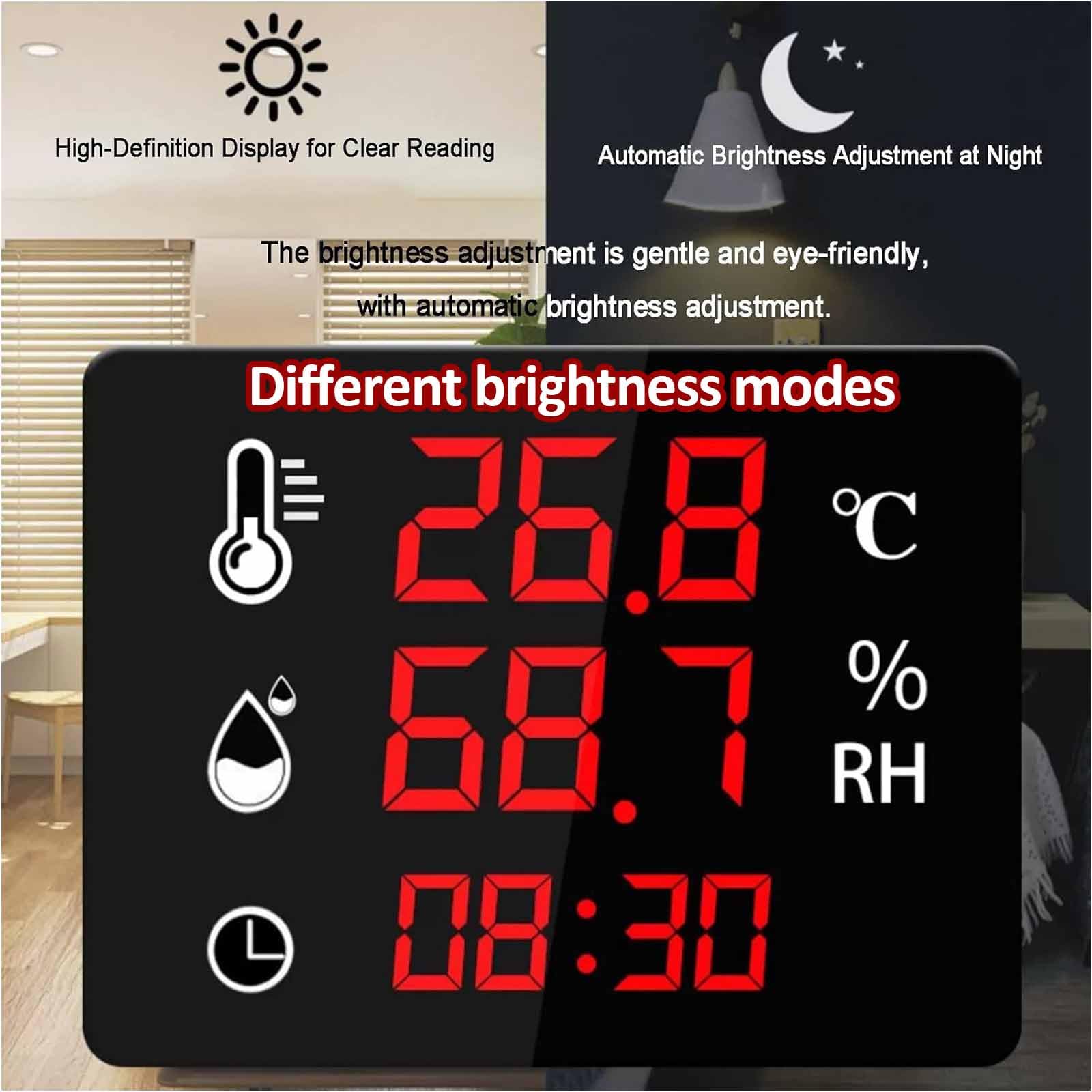 Termómetro Higrómetro Digital Industrial, Monitor De Temperatura Y Humedad, Rango De -40 a 80 °C Y De 0 a 99% HR, con Sonda Externa, Alarma De Límite Superior E Inferior