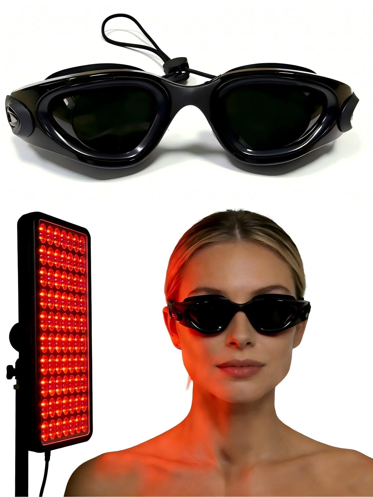 Gafas de protección para solárium 200–2000 nm, gafas de seguridad para IPL, LED y luz roja, lentes con cordón ajustable de 40 cm, incl. estuche y paño de limpieza