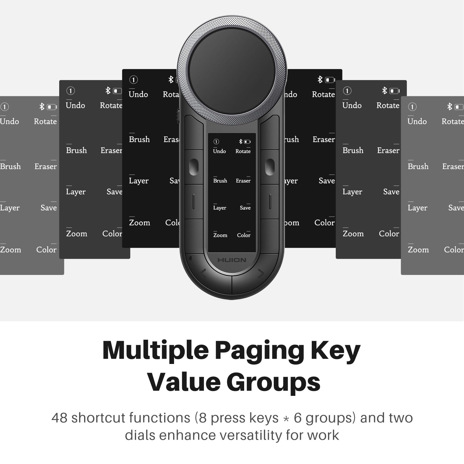 HUION Keydial Mini K40 Express Keys Remote Keyboard - Bluetooth 5.0, 10 anpassbare Tasten, Dual Dial Controller, OLED Display für Stift-Display, Zeichentablett, PC, Smartphone, Laptop, Mac