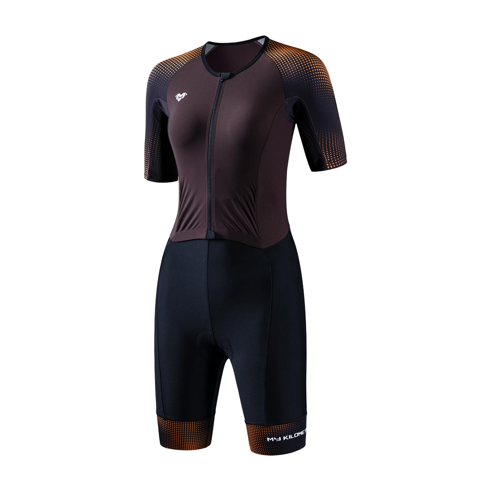 MY KILOMETRE Tuta da Triathlon Uomo a Maniche Corte Trisuit Asciugatura Rapida e Traspirante con Tasca Posteriore e Chiusura Anteriore per Gare e Allenamento