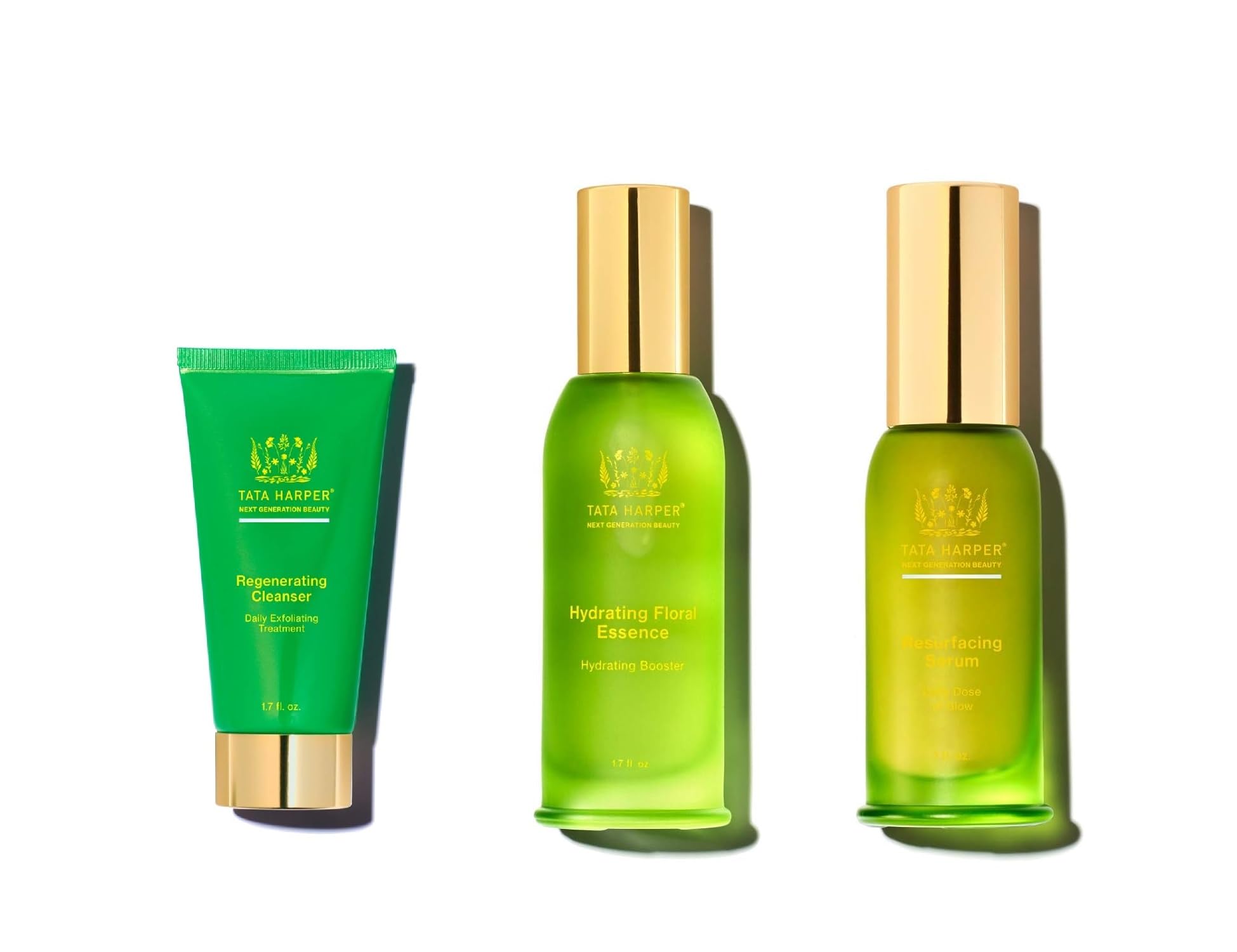 Tata HarperAnti-Aging Routine, Regenerating Cleanser 50ml, Hydrating Floral Essence 50ml, Resurfacing Serum 30ml
