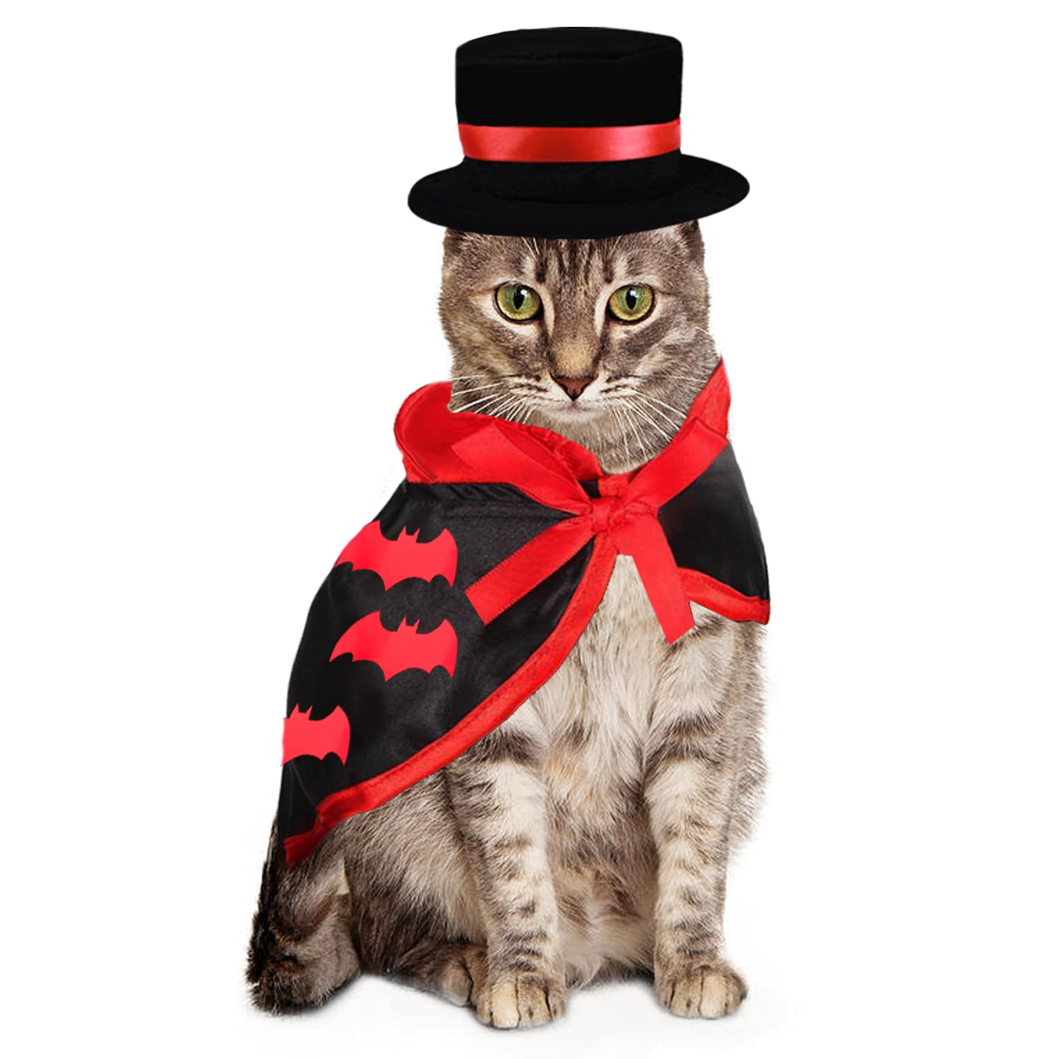 Cat Costumes Outfit Cat Bat Wings Wizard Witch Hat Cape 3 PCS Halloween Pet Costume for Cat Small Dog Kitten Puppy Outfits Clothes for Halloween Eve Pumpkin Party Cosplay (#5-Vampire Pet)