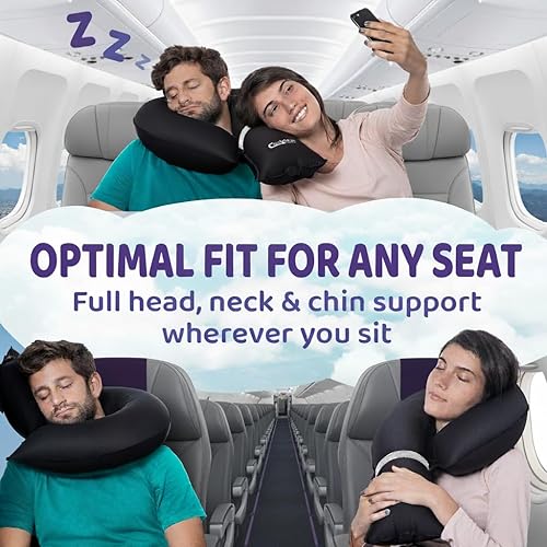 Miniatura 3 de Almohada inflable de viaje para aviones, automóviles y hogar - Soporte ajustable para cuello, cabeza y barbilla - Diseño en forma de J de 360 -