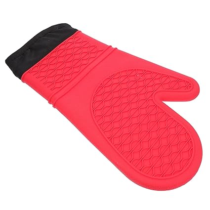 Silicone Oven Mitts Heat Insulation: Kitchen Mittens Microwave Glove for Outdoor Baking Cooking BBQ Grill Red