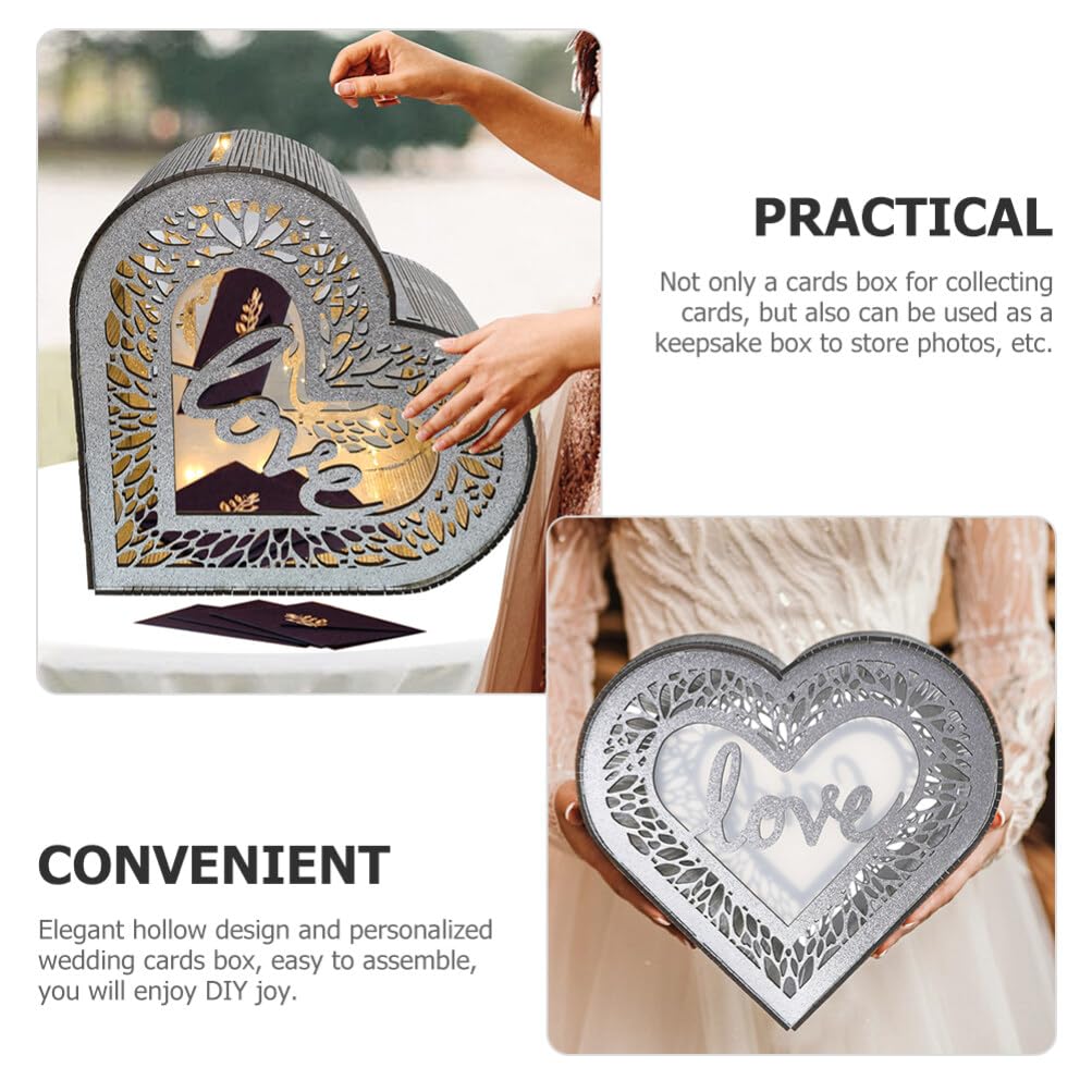 EXCEART Scatola in Legno Decorazione Argento a Forma di Cuore Facile da Assemblare per Biglietti e Auguri per Eventi e Fai-da-te