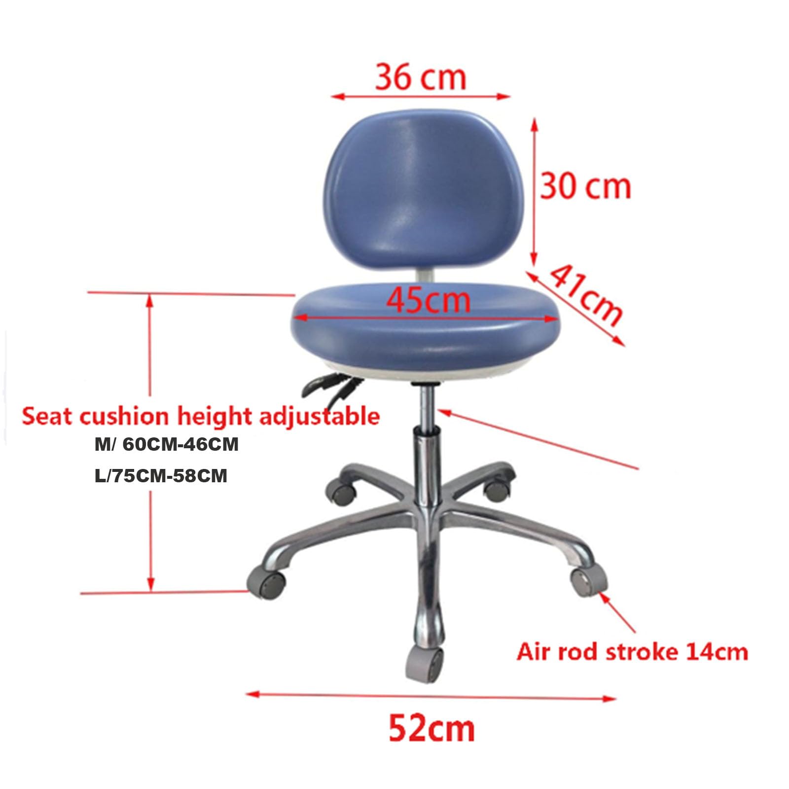 Sedia da medico regolabile, Sedia Medica Dentale Ergonomico, Sgabello Assistente Dentale in Pelle PU per Clinica ospedale Farmacia Laboratorio di Bellezza Medica L
