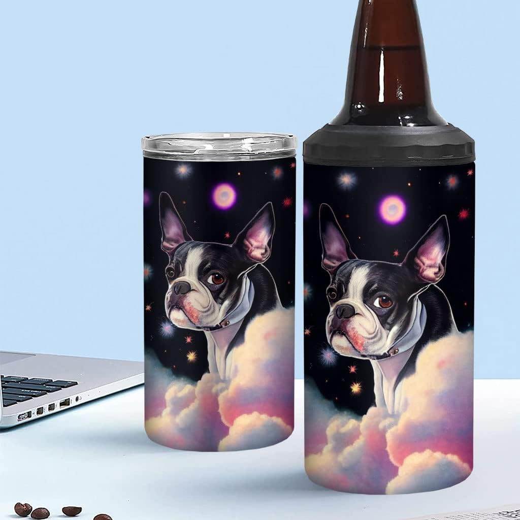 Boston Terrier Art Insulated Slim Can Cooler - Graphic Can Cooler - Colorful Insulated Slim Can Cooler