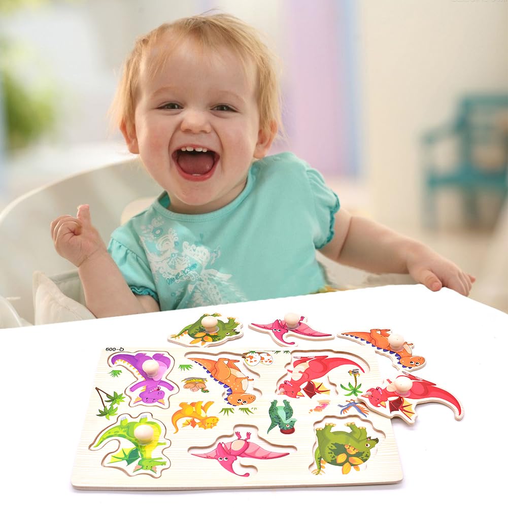 Dinosaurios Puzzle de Madera, Dinosaurios Rompecabezas de Madera Juegos, Puzzle Madera Infantil, Motricidad Fina y Concentración, Juguetes Bebes Educativos Regalos para Niños Niñas