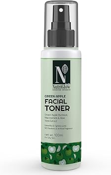 NutriGlow Advanced Organic Green Apple Facial Toner with Green Apple and Alovera Extracts for Anti-Ageing, Reduce Pigmenation, Instant Glowing, All Skin Types, 100 ml
