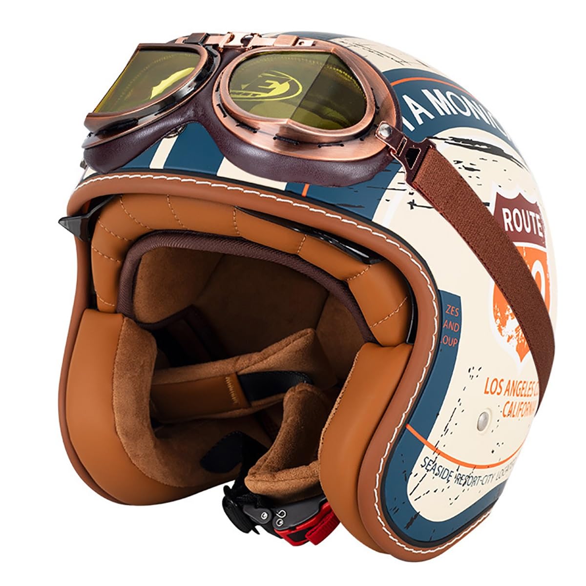 EBAYIN Casque Jet Vintage Homologué ECE, Casque de Protection Motocyclisme Compatible Motocyclette, Certifié ECE 22.05/DOT FMVSS-218, Couleur C, Taille XL (61~62cm)