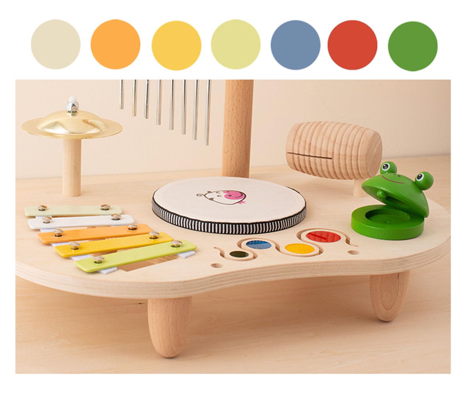 Stazione Musicale Multifunzionale in Legno Montessori, Set di Strumenti a Percussione per Bambini