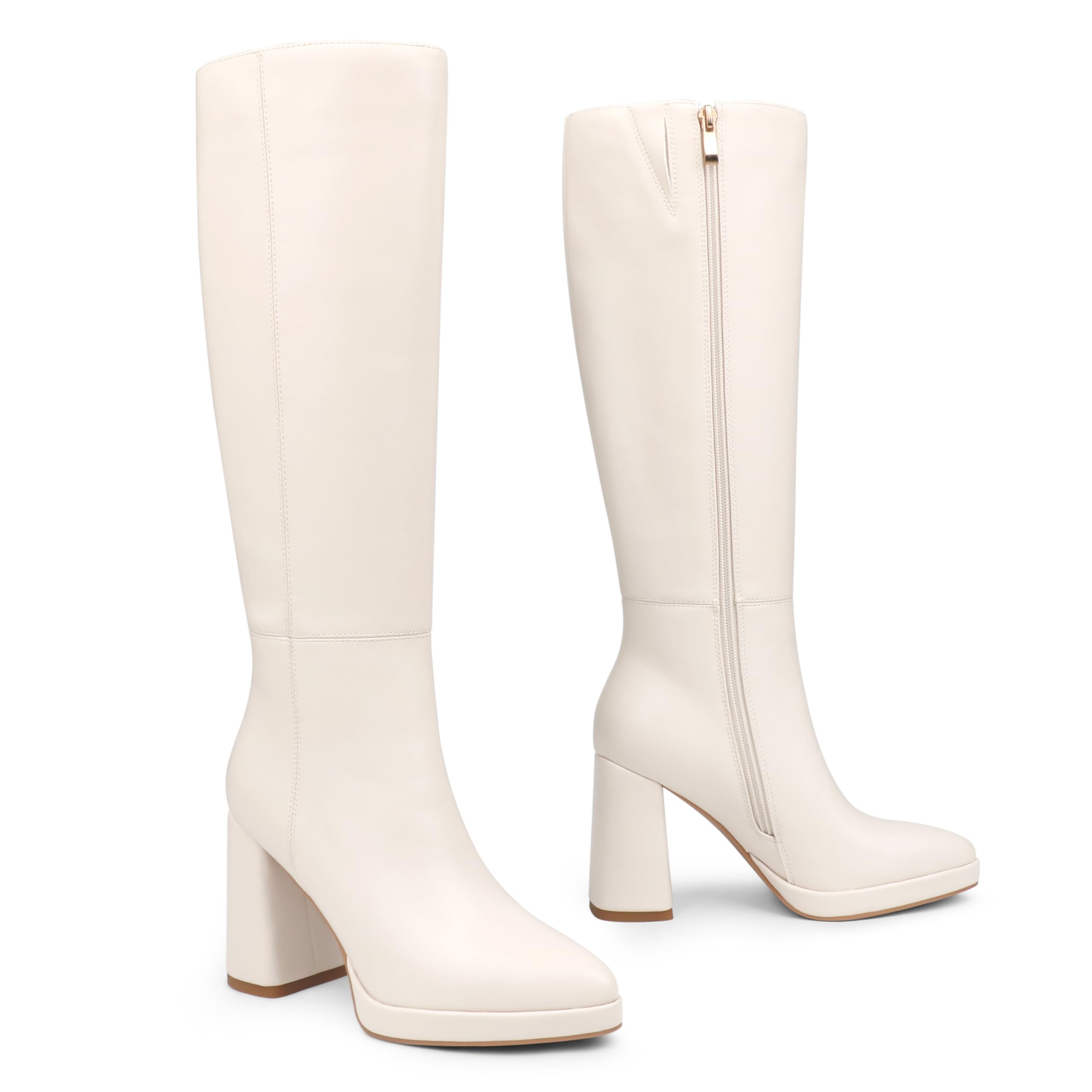Zzheels Womens Knee High Boots Platform Boots for Women Pointy Toe Chunky Heel Tall Boots