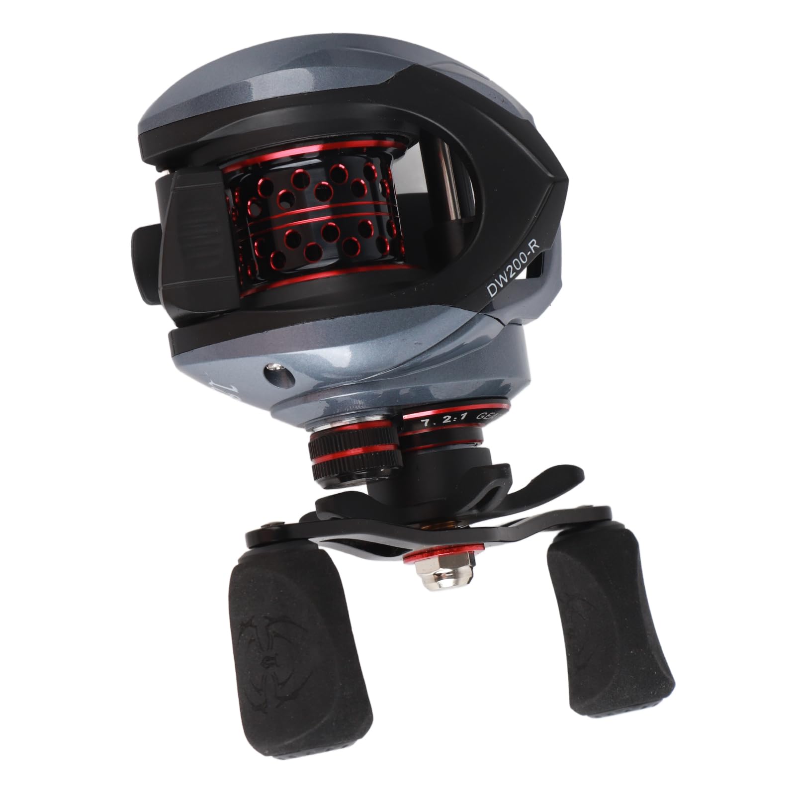 DW200 Carrete de cebo de metal con microcopa 7,2: 1 relación de transmisión 18 + 1 BB doble sistema de freno carrete para toda la pesca de agua rojo 283 g (mano derecha)