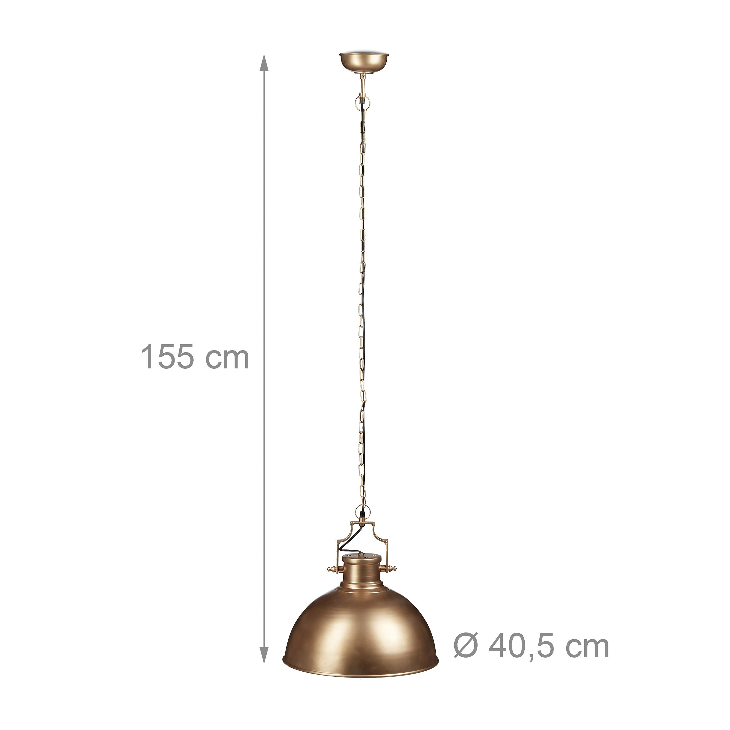Relaxdays Industrialna lampa wisząca w stylu shabby, dekoracja do jadalni, lampa wisząca, średnica = 40 cm, złoty, metal, 40 W