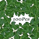 100Pcs Artificial Green Leaves Bulk Silk Greenery Fake Rose Flower Leaves for DIY Wedding Bouquets B