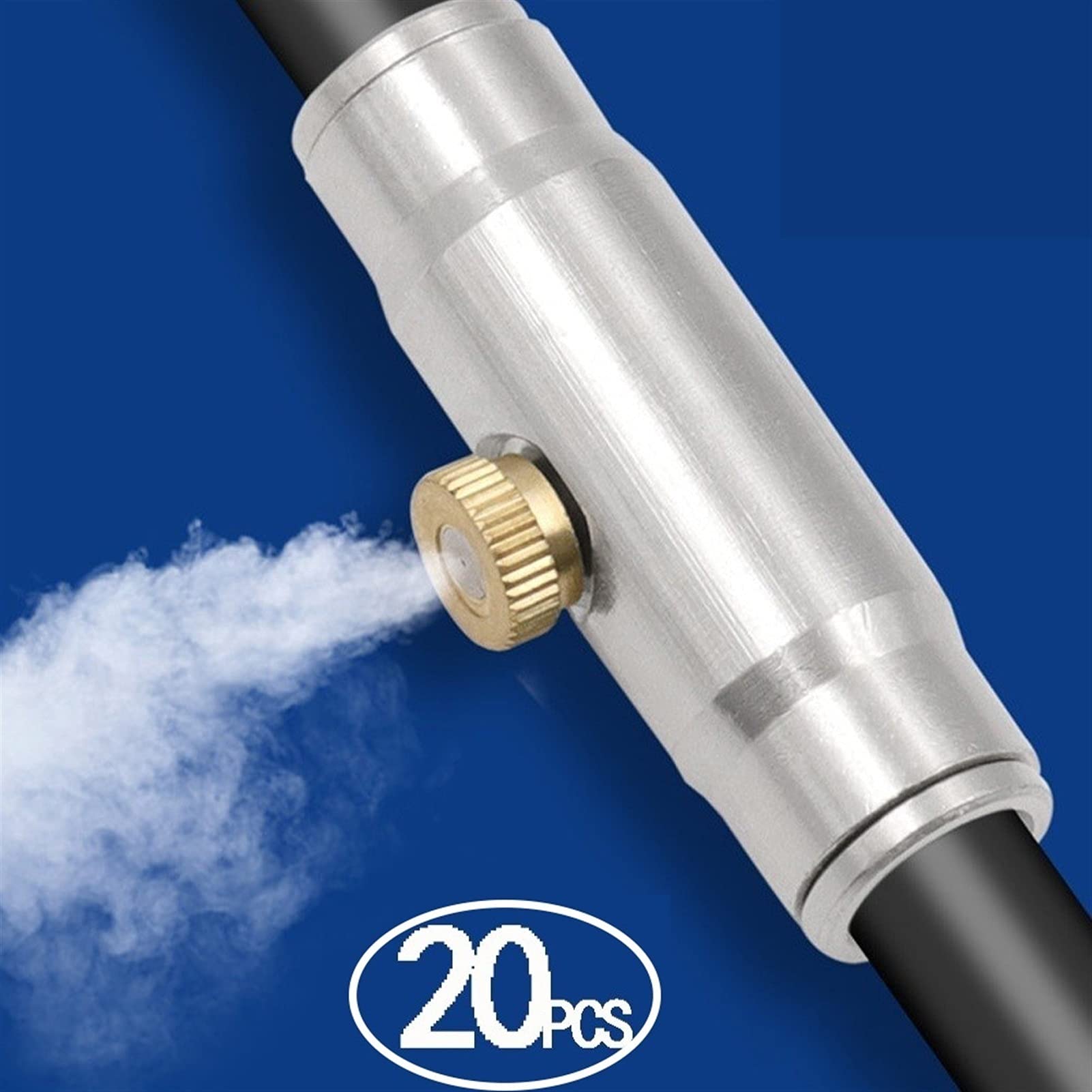 20er-Pack Messing-Düsen für Kühlsysteme im Freien, Niederdruck-Düsen mit 3/8-Zoll-Slip-Lock-T-Stücken, Zerstäubungs-Düsen für Sprühnebel für Garten, Befeuchtung, Staubkontrolle