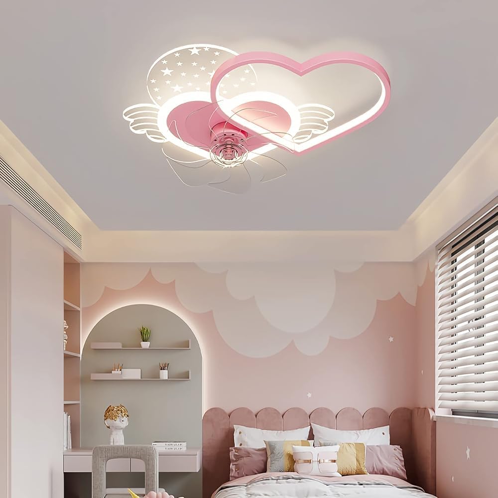 SXDMOUBK Fan Lamps，Kids Ceiling Fans with Lights for Bedroom,Quiet Light Remote Reversible 6 Speeds Modern Led Dimmable (Size:a,Color:Pink)