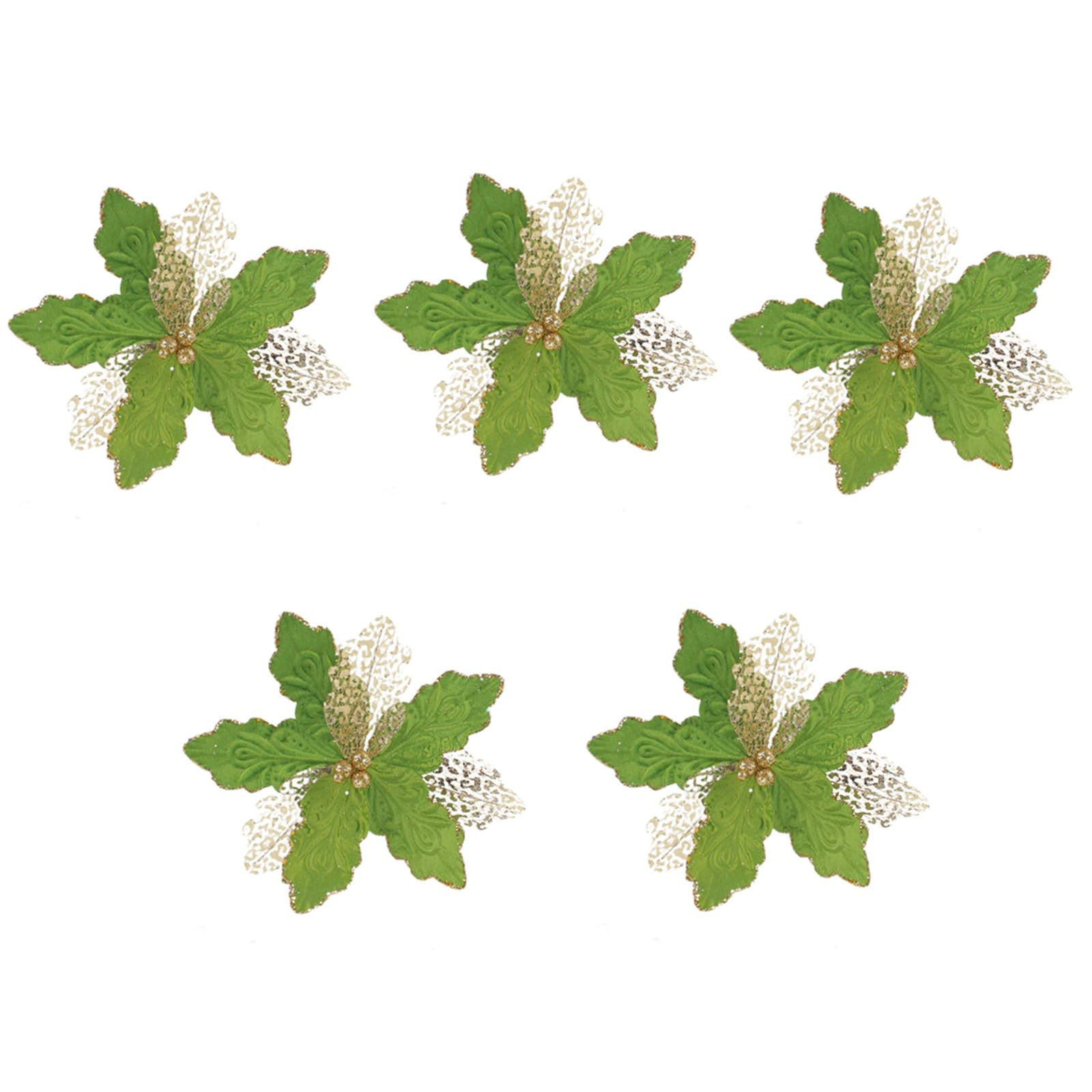 Tsophreniq Of 5 Glittering Poinsettias Artificial Flower Sparkling Christmas Tree Ornament Stylish Festival Seasonal Decoration Festival Holiday Decoration