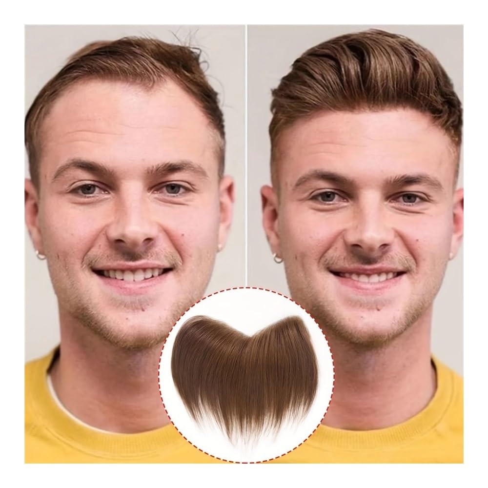 Peluca de cabello humano de 15 cm (6 pulgadas) for hombre, con base de piel sintética fina en forma de V y línea de cabello en la frente. Suave y Transpirable(16x1.5cm,Brown)