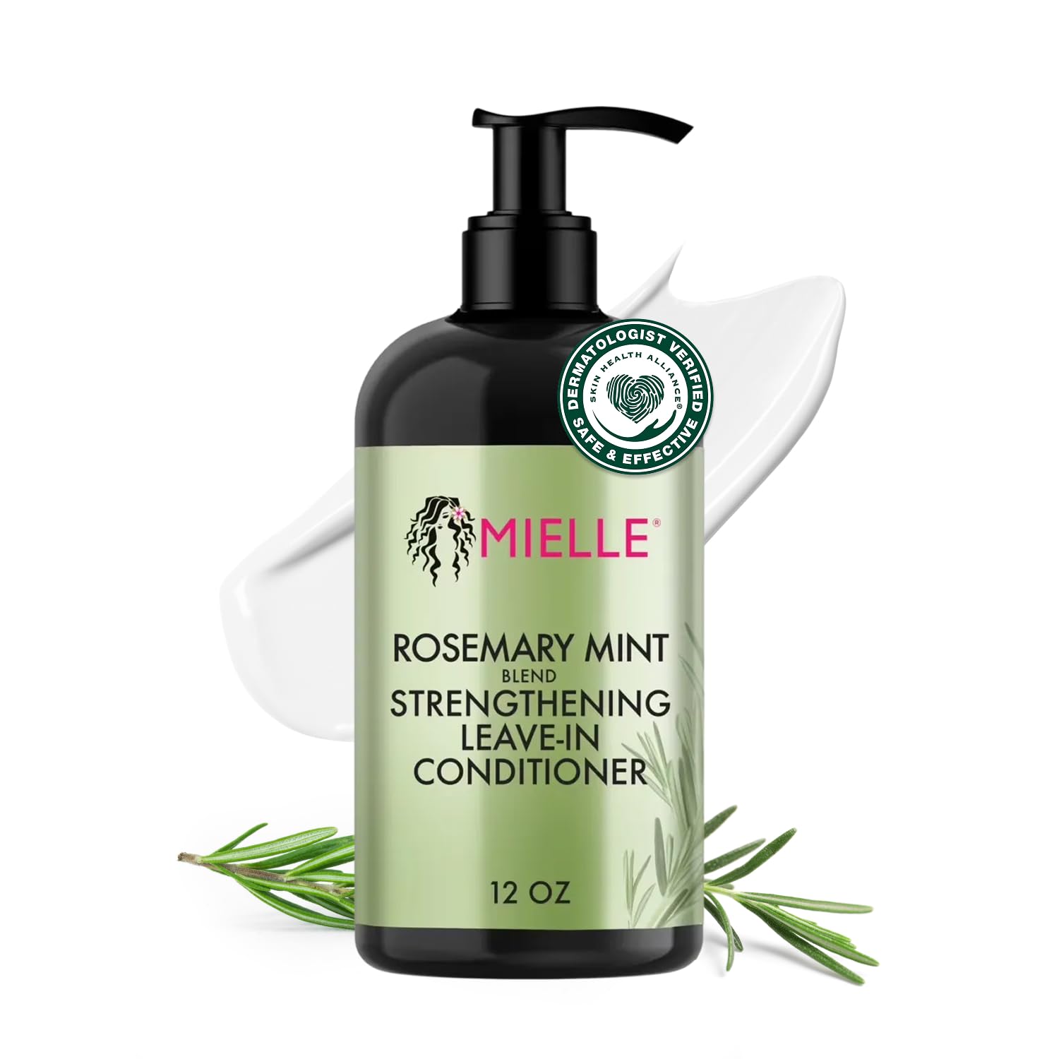 Mielle Organics Rosemary Mint Strengthening Leave In Conditioner for Curly Hair - Hydrating Hair Moisturizer Infused with Biotin to Soften, Protect & Boost Shine (12 Oz)