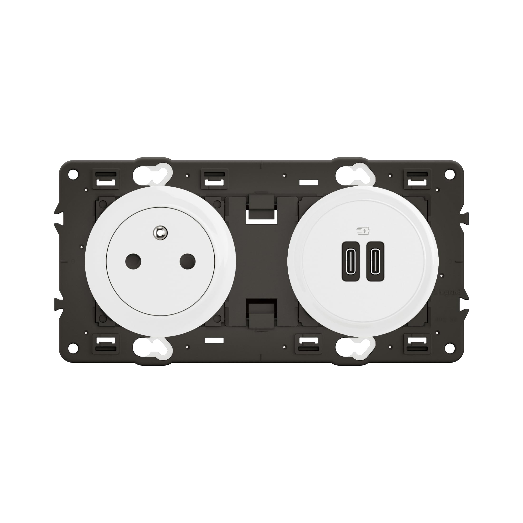 LEGRAND | Prise 2P+T avec 2 ports USB A et C Power Delivery 20W, Céliane blanc, installation précâblée, à équiper d'une plaque