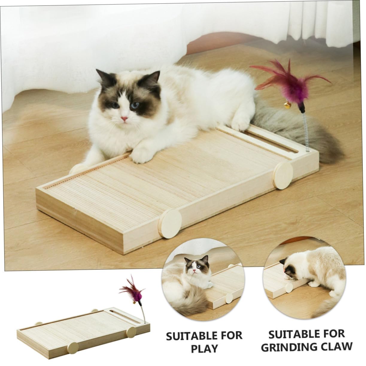Homoyoyo Casetta Tiragraffi in Legno per Gatti con Funzione Antiscivolo e Resistente all'Usura, Gioco Stimolante per Mantenere Attivi i Pet in Ambiente Domestico