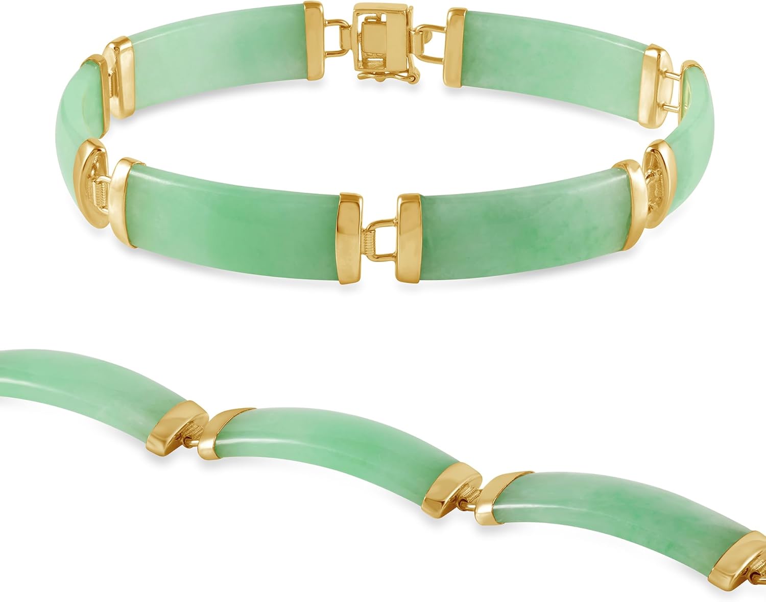 Belacqua Natural Green Jade Link Bracelet in Sterling Silver, 7.5 Inches Length, Fashion Jewelry for Women, Gift Box Included
