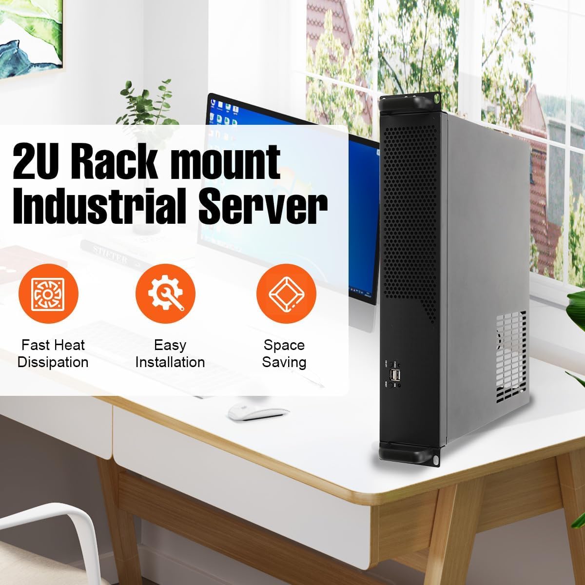 Scatola Rack 2U 14″ Custodia per Server, Chassis Rackmount Rack Case per 3 x 3,5" HDD, 1 SSD da 2,5", Supporta Schede Madri Mini ITX e Micro ATX, Nero
