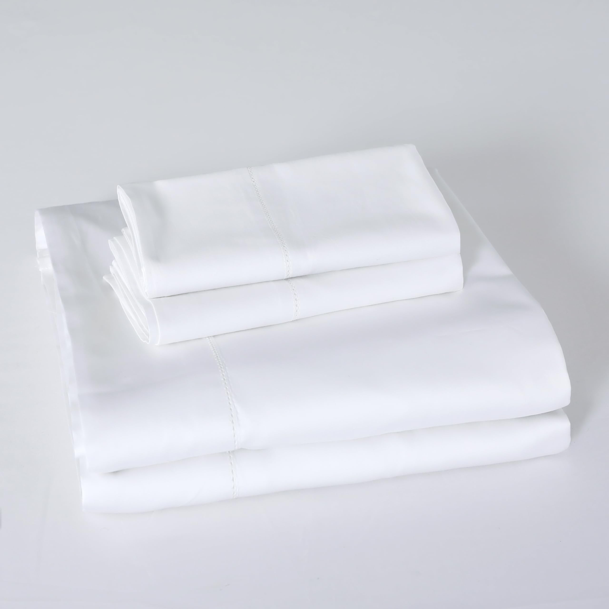 NORA HOME Juego de Sabanas 150x190 Algodón Satén de 300 Hilos Calidad Hotel 5* + 2 Fundas Almohada + Sabana Bajera Ajustable. Sabanas 150 x 200 Blancas para Cama 150 con Vainica - Verona