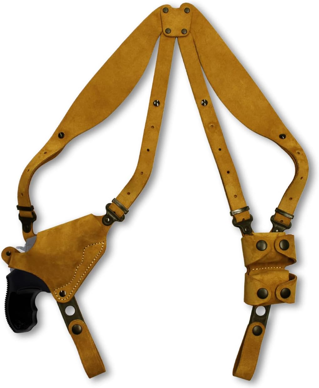 Masc Premium Suede Leather Shoulder Holster System with Double Speed Loader Pouch, Fits Detective Special 3rd Gen- .38 Special 2" Barrel, Right-Hand Draw, Brown Color #1437#