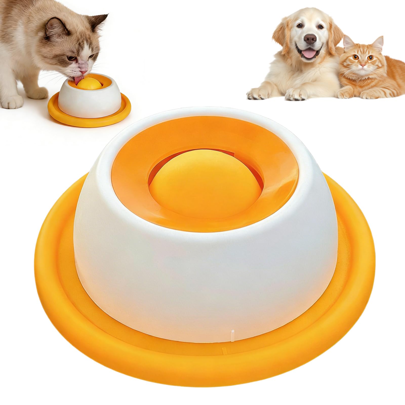 Dog Lick Bowl, Interactive Lick Sphere for Dogs Cat, Slow Feeder Dog Bowl for Anxiety Relief, Non-Slip Licking Bowl with Rotating Ball, Healthy Diet Food Container (Yellow,1pc)