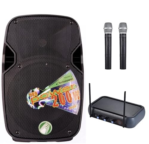 IMPIANTO AUDIO 842 PACK con diffusore e coppia di radiomicrofoni vhf, per feste, eventi, karaoke, discobar, animazione ecc.