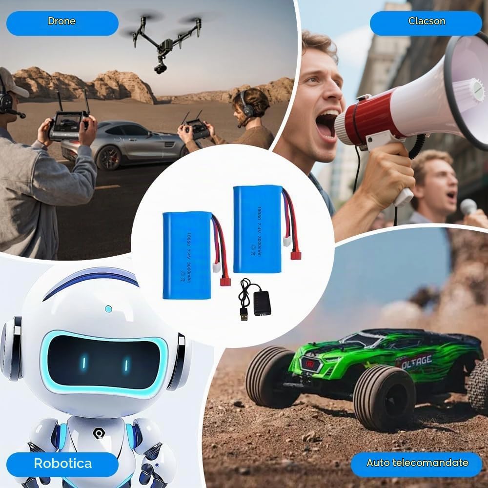 YUNIQUE GREEN-CLEAN-POWER Batteria LiPo 7.4V 3000mAh 2S Set 2 Pezzi con Connettore Deans T + XH-3P e Caricabatterie LED – Batterie Ricaricabili per Auto RC, Off-Road, Aereo, Elicottero e Modellismo