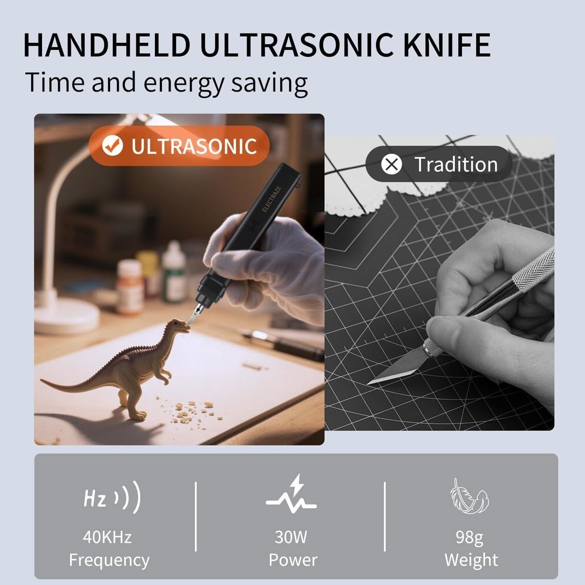 Máquina de corte ultrasónica de mano, 30 W, 40 kHz, con cuchillas de repuesto, ideal para cortar acrílico, madera, PVC, plástico, tela y cuero