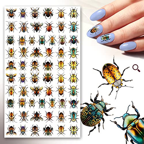 Nail Stickers Decals (6 Sheets) Flonznail Striking Bright Jewel Colored Bugs Nail Decor Transfer Vintage Styled Stickers #TOP1