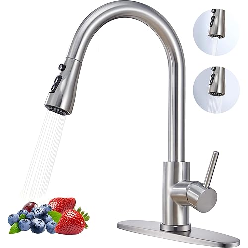 Kitchen Faucet with Pull Down Sprayer, Brushed Nickel High Arc Single Handle Classic Stainless Steel Sink Faucet with Pull Out Sprayer,Suitable for Farmhouse Camper Laundry Rv Bar