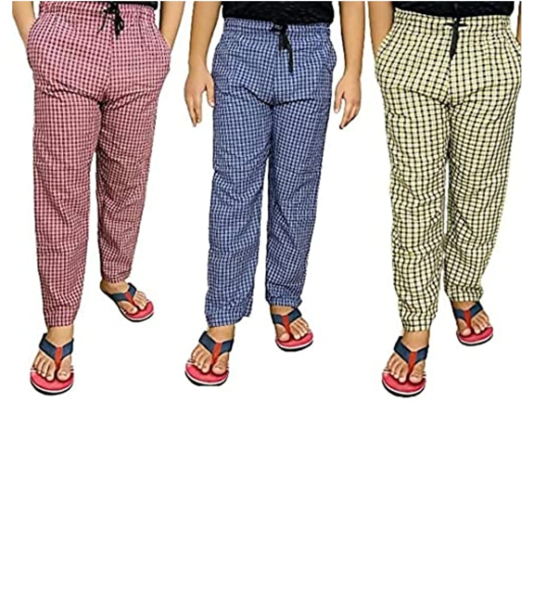 awala fashion Generic Men's Cotton Checkered Printed Pyjama, Pajamas Colors -(Red Yellow,Blue, L-Size) Pack of 3…-picture-14