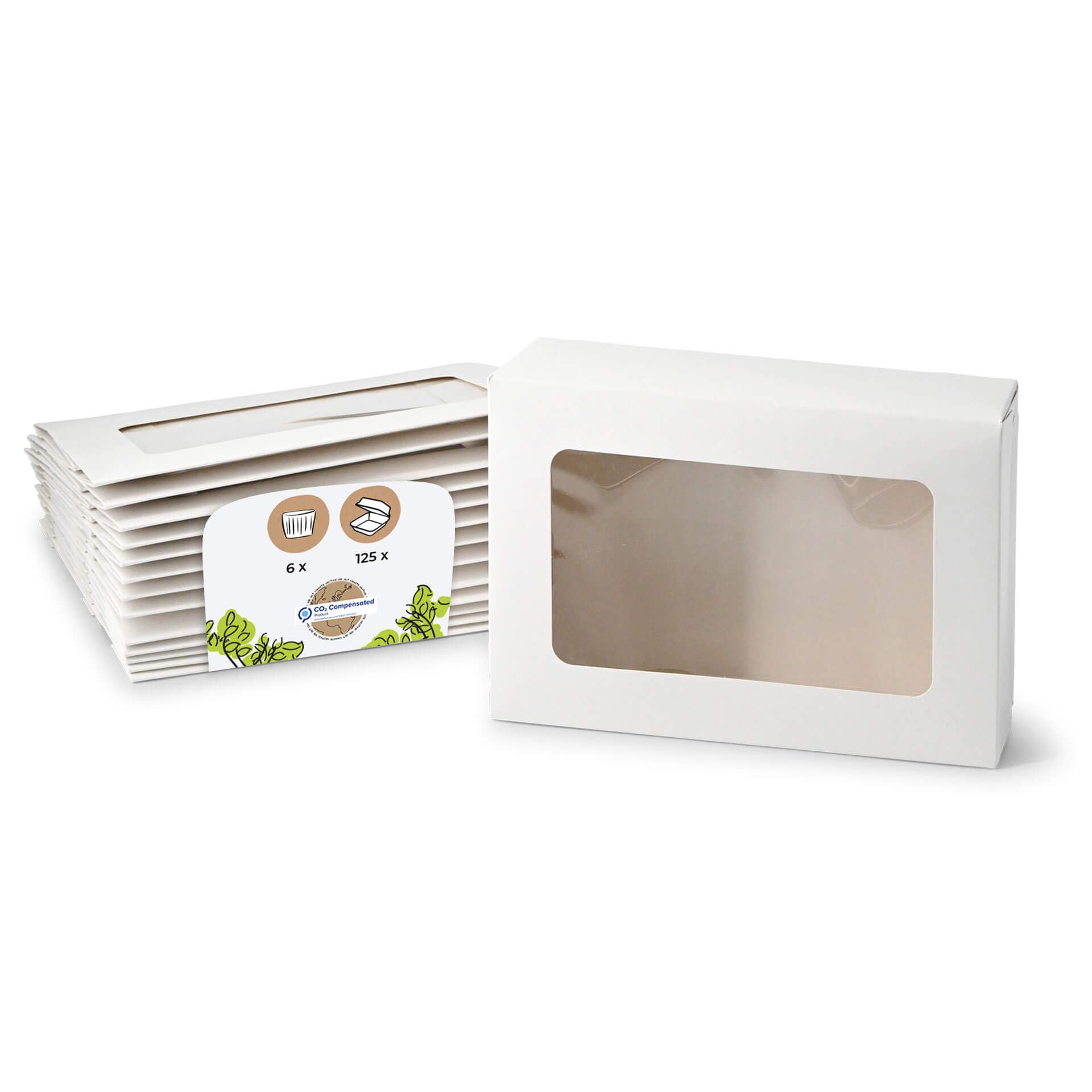 BIOZOYG 125 uds caja para 6 cupcakes con ventana, blanca