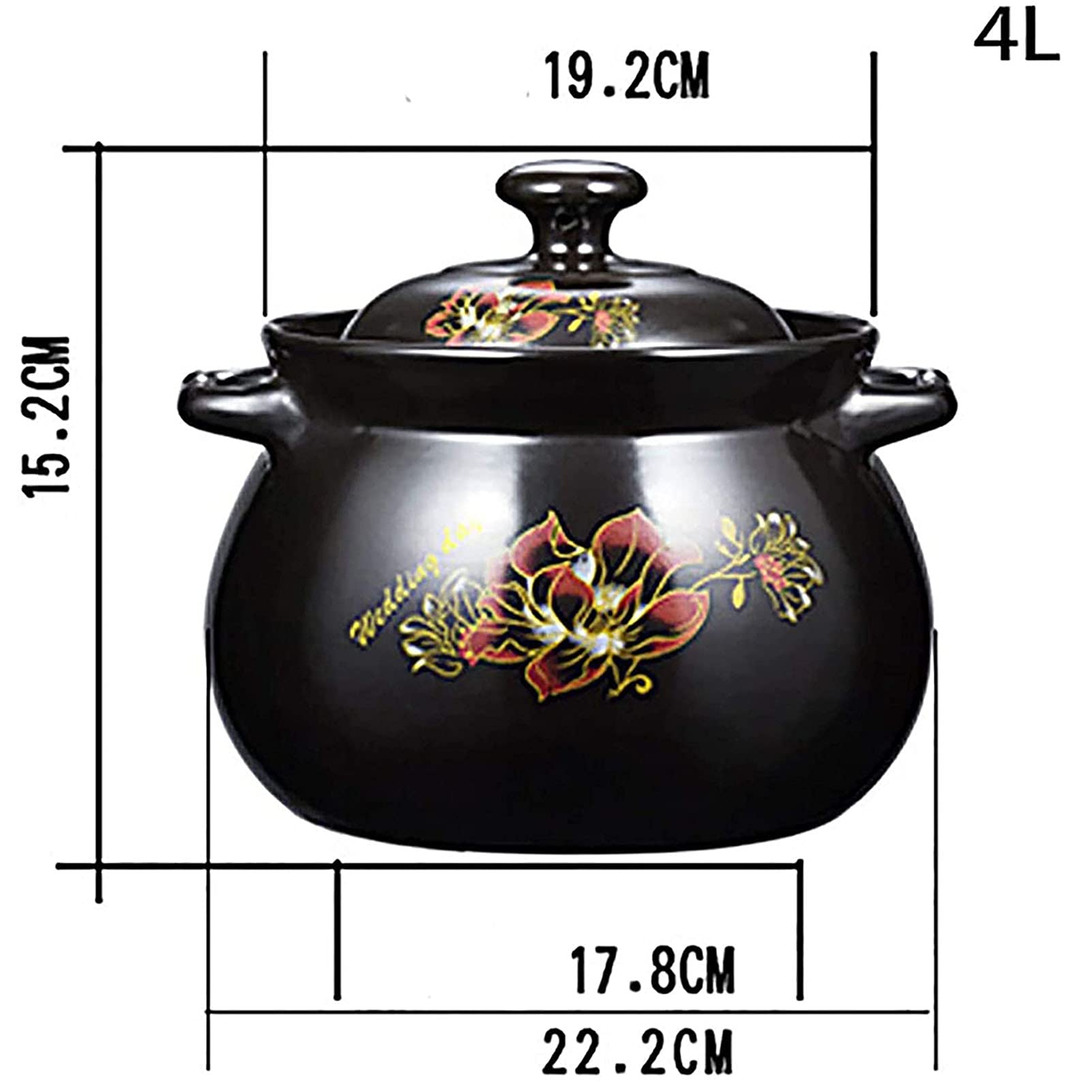 Plato De Cazuela Con Tapa, Pote De Cazuela De Cerámica, Pote De Stock, Cazuela, Olla De Barro Para Cocinar, Caja Fuerte, Olla De Piedra Hecha De Arcilla Natural, Artesanías Tradicionales,Negro,4L
